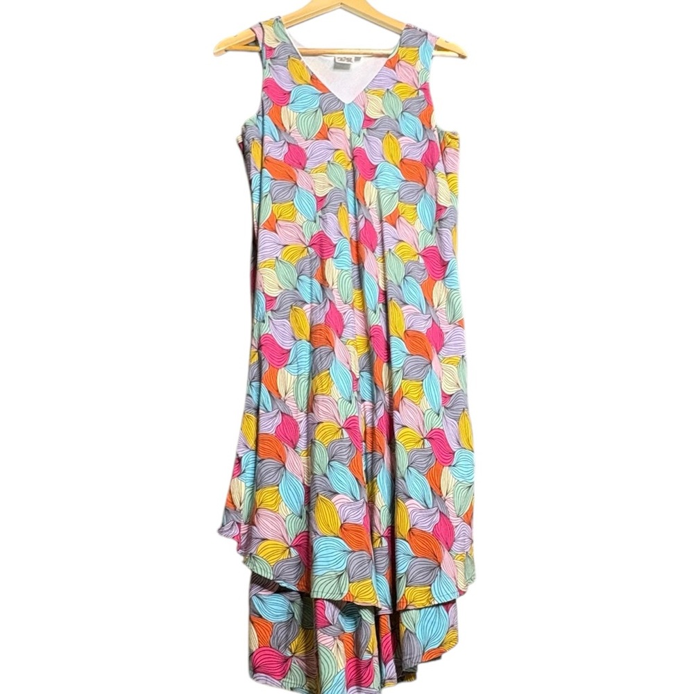 🔴Parsley & Sage Multicolor VNeck Sleeveless Asymmetrical Hem Shift Dress Large - Picture 10 of 12